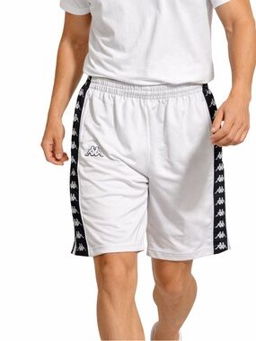 Kappa Mens XL White Banda Track Shorts Logo Tape Side Stripe Relaxed Fit